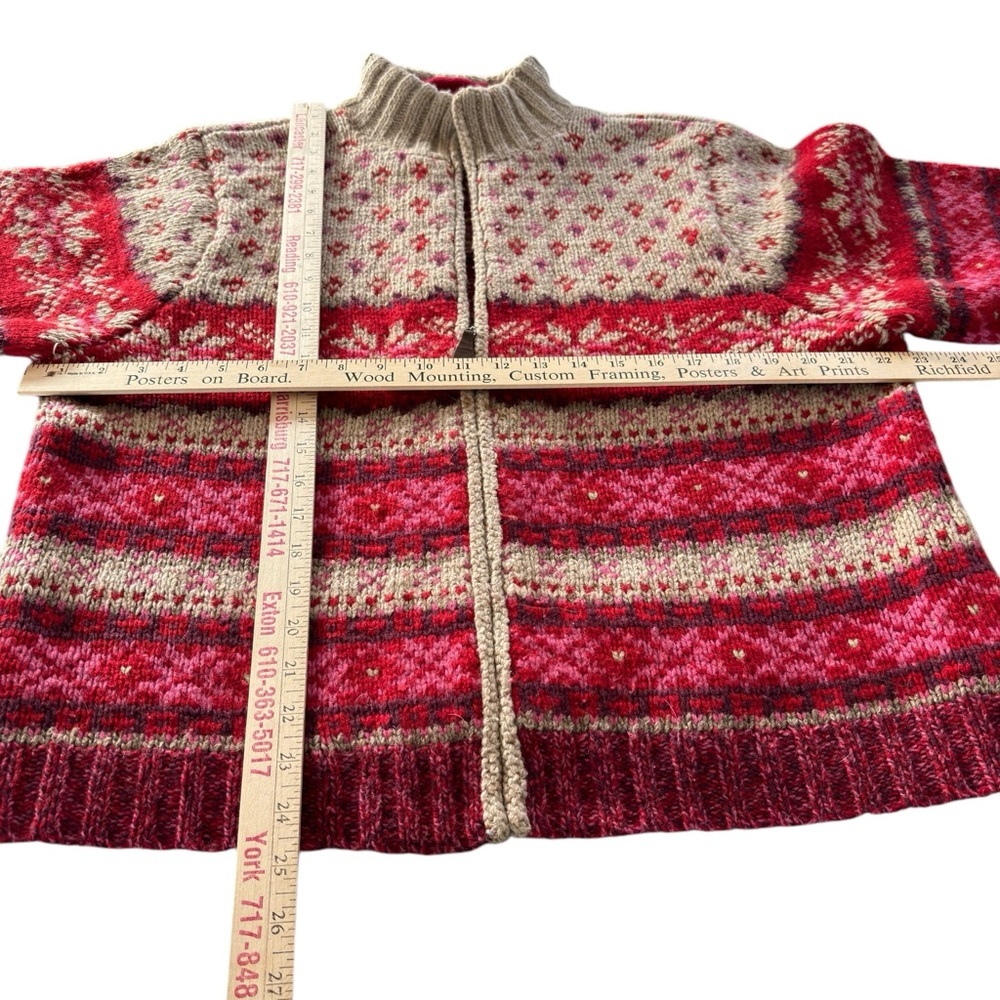 Eddie Bauer Red And Cream Patterned Cardigan - image 6